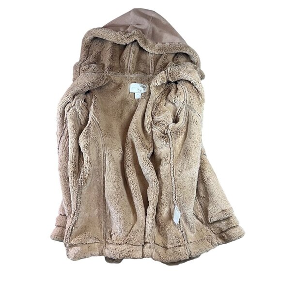 Green Tea Womens Faux Fur-Lined Hooded Jacket Sand Beige Warm Outerwear Medium - Picture 3 of 6